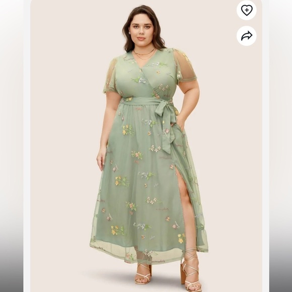 BloomChic Plus Size 3XL Overlap Collar Mesh Floral Embroidered Party Dress us22 - Picture 3 of 7